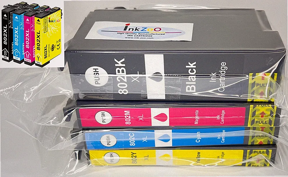 4PK 802XL Ink Cartridges Replacement For Epson WF-4720/4730/4734/4740 EC-4020