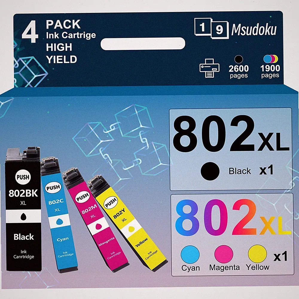 4PK 802XL T802XL Ink Cartridges For Epson WorkForce Pro WF-4720 WF-4730 WF-4734