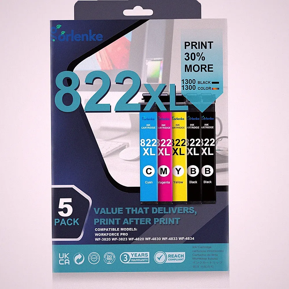 5PK 822XL Ink Cartridges For Epson WF-3820 WF-4820 WF-4833 WF-3823 WF-4830