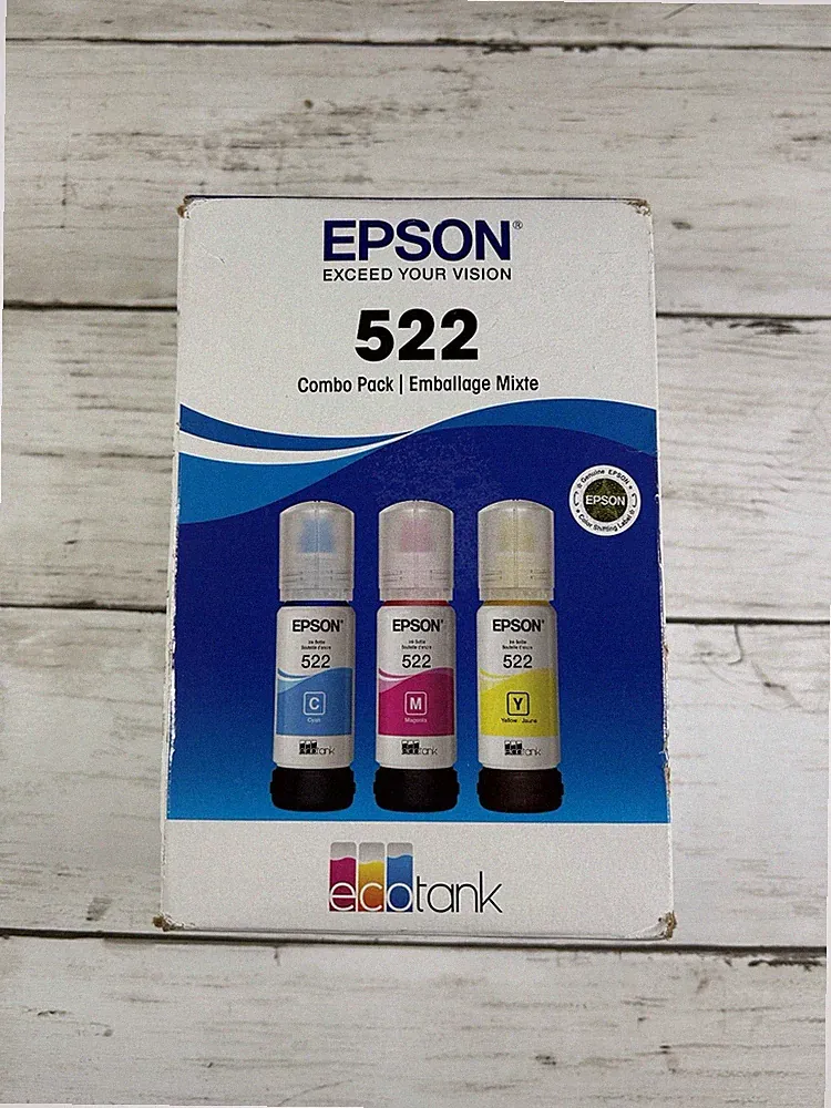 New Epson 522 Combo Pack Printer Ink Cyan Magenta Yellow Bottles EcoTank